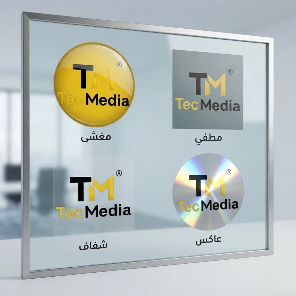 ستيكرات الزجاج: مغشّى ومطفي وشفاف وعاكس: خيارات متعددة لشعارك على الزجاج.