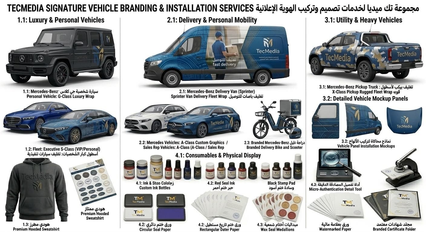 المركبات الخاصة والتجارية: تغليف كامل أو جزئي للسيارات الخاصة ومركبات التوصيل والخدمات.