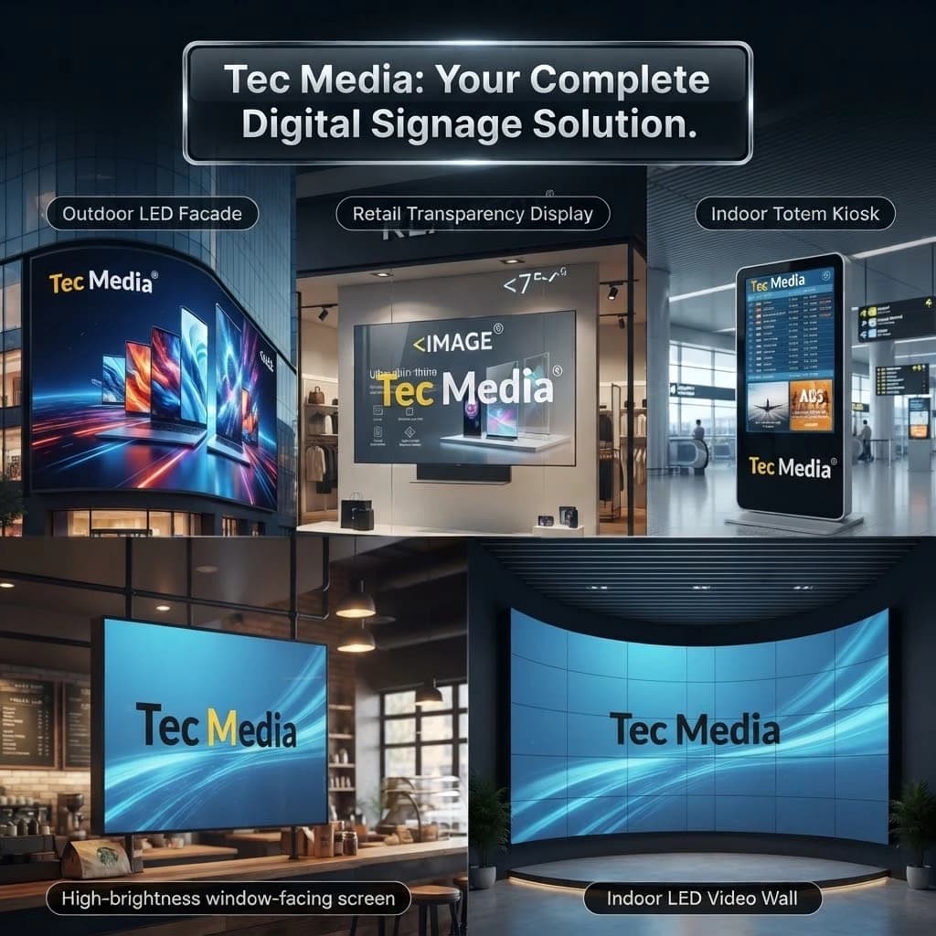 حلول الشاشات الرقمية من تك ميديا: واجهات LED وشاشات عرض وأكشاك تفاعلية